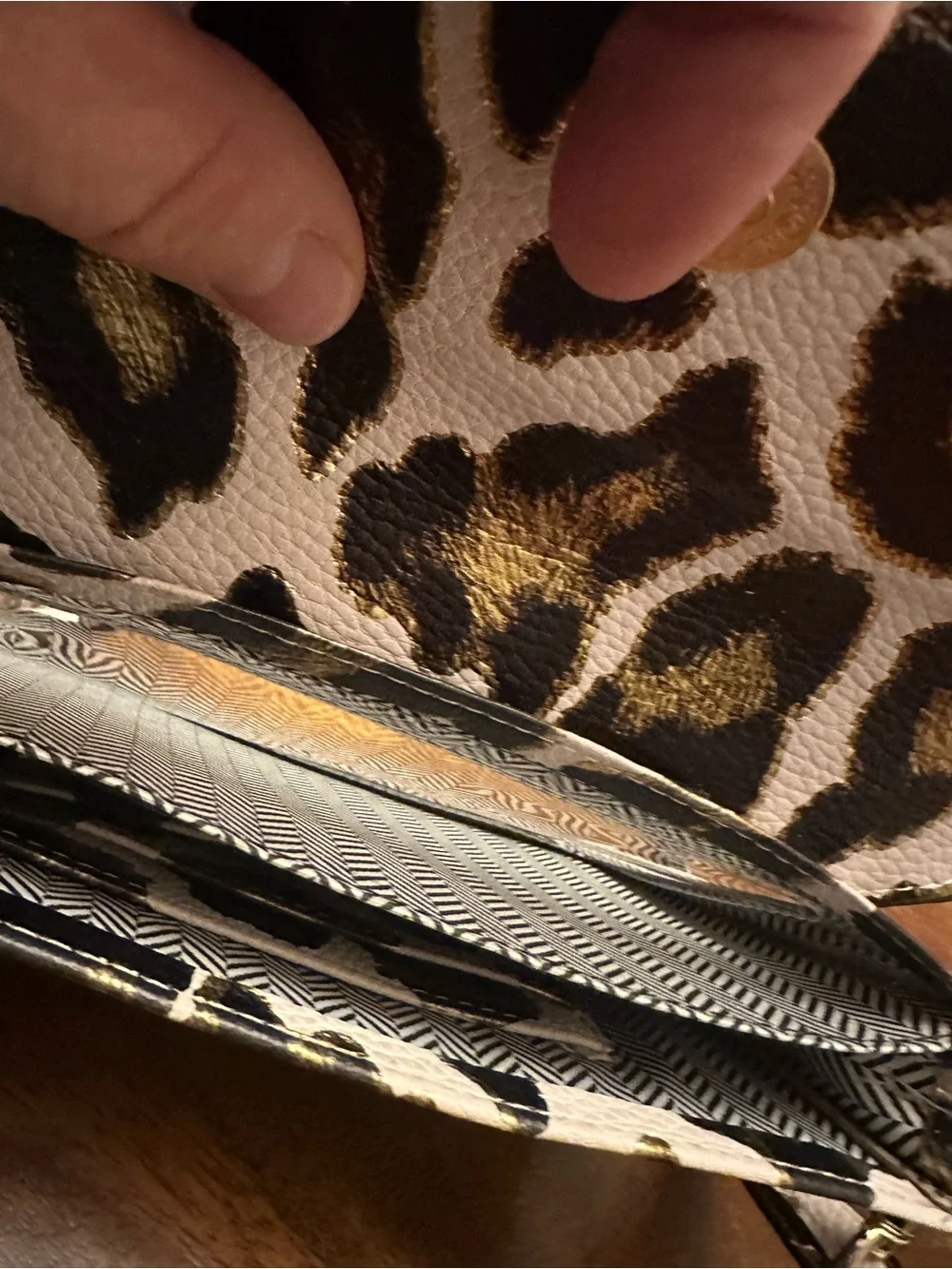 Leopard Print Crossbody Clutch - Taupe with Black & gold Accents